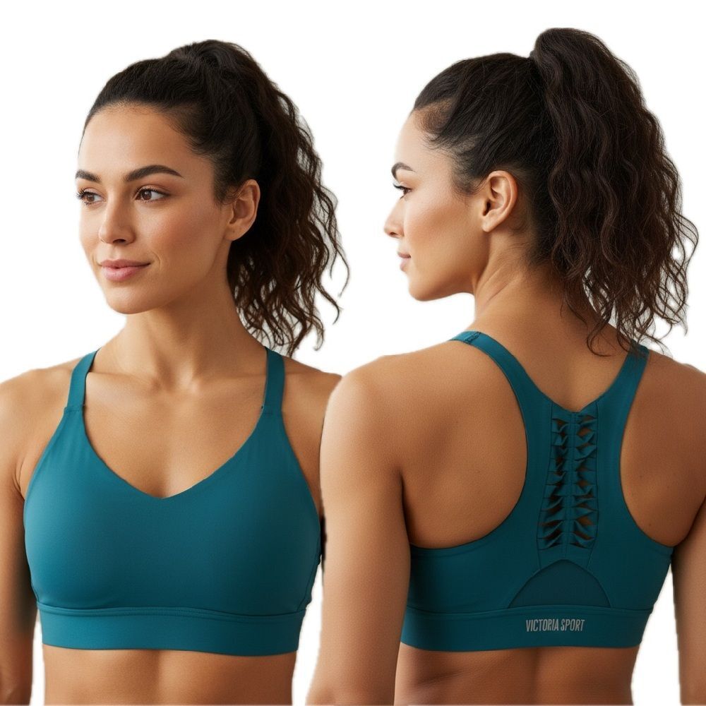 Victoria Sport Teal Strappy Back Adjustable Racerback Sports Bra Size Small